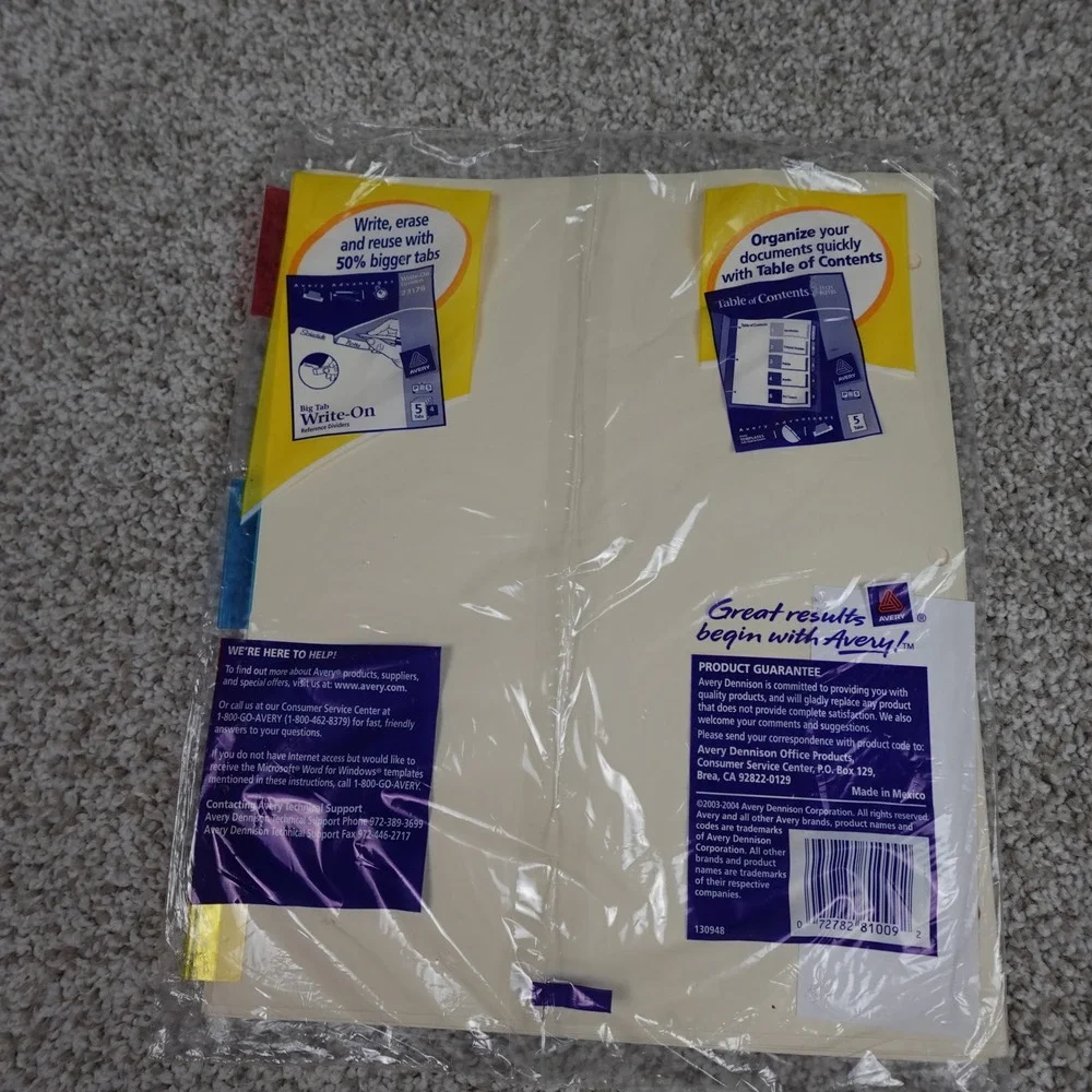 Avery Advantages Pockets n Tabs Insertable Dividers 5 Tab‎ Set 81009 Buff Multi